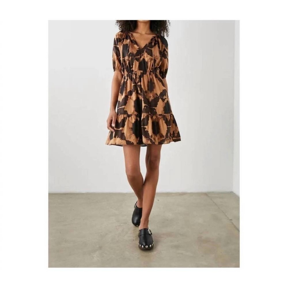 NWOT Rails Dress Amabella puff short sleeve black tan Small S